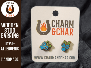 Blueberry Wood Stud Earrings - Fruit Fashion Earring - Stud Earring - Charm and Char